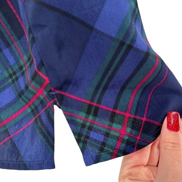 Talbots Plaid Top Blue Sleeveless Round Neck Size M Pin Tucked Classic Preppy - Picture 5 of 7